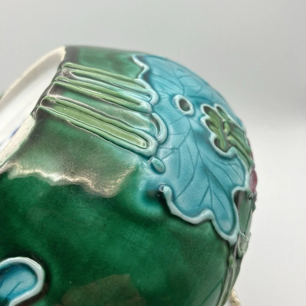 Chinese Fahua-Style Relief Porcelain Bowl w/ Crane &‎ Lotus - Kangxi Mark